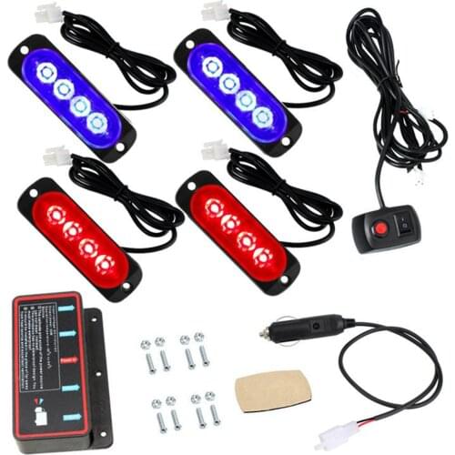 16LED Car Emergency Beacon Light 4 in 1 Fso Flash Light Auto 12V LED Flashing Strobe Light Warning Led Stroboscope for Auto