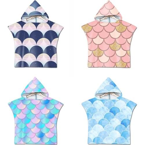 Fish Scale 3D Printing Mermaid Pattern Beach Towel Baby Children Hooded Bath Towel Baby Boys Girls Microfiber Bathrobe