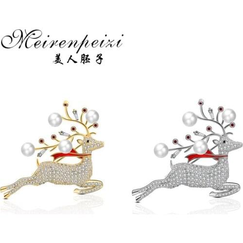 Meirenpeizi Christmas Gift Brooch Pin Fashion Women Shirt Collar Accessories Sparkly Deer Pin Jewelry Wedding Brooch