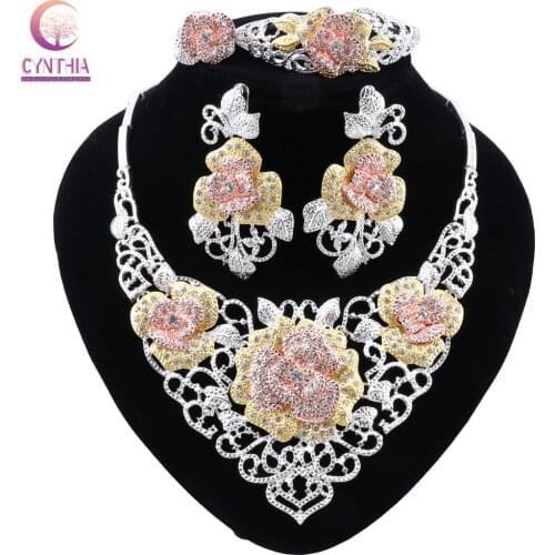 CYNTHIA Bridal Gift Nigerian Wedding African Beads Jewelry Set Brand Woman Fashion Dubai Gold Color Flower Jewelry Set