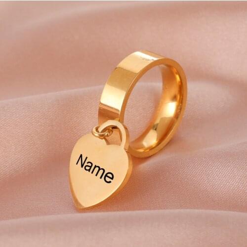Sipuris Customized Heart-shaped Name Ring Stainless Steel Personalized Name Letter Ring For Couples Women Gifts Fashion Jewelry