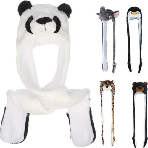3 In 1 Multifunctional Plush Hat Scarf Mitten Combo Cute Animal Character Stuffed Hooded Beanie Earflap Cap Neck Warmer