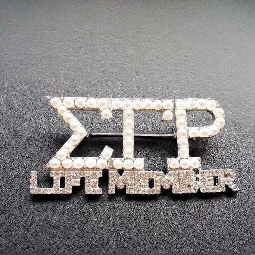 Custom Sliver Tone Sigma Gamma Rho Pearl Lapel pin SGR life member Brooch Jewelry