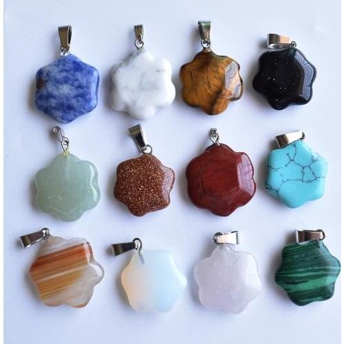 2020New hot sale natural stone mixed Plum flower charms pendants for jewelry making 12pcs/lot wholesale Free shipping