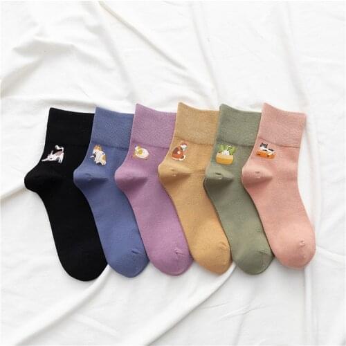 The New Women Cotton Colorful Cute Socks Fashion High Quality Personality Animal Hot Stamping Female Middle Tube Socks