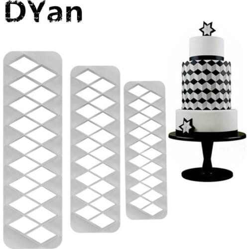 New 3pcs Diamond Shaped Fondant Printing Mold Visual Illusion Effect Biscuit Mold A1548