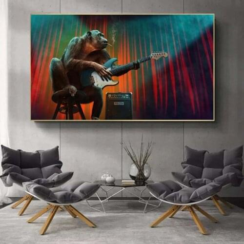 Monkey Playing Guitar Funny Art Paintings on the Wall Art Posters and Prints Music Animals Art Pictures For Living Room Cuadros