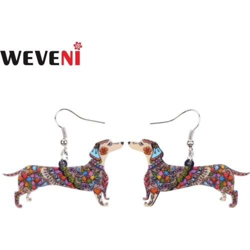 WEVENI Original Acrylic Drop Dangle New Long Dachshund Dog Earrings For Women 2017 New Trendy Animal Jewelry Girl Wholesale