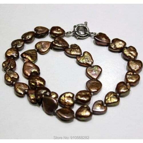 Brown freshwater pearl necklace heart 12mm 18INCH