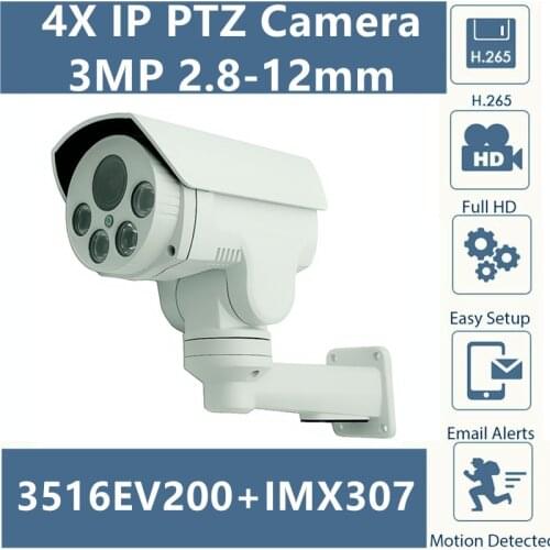 PTZ IP Outdoot 4X Camera Electric Zoom 2.8-12mm 3516EV200+IMX307 3MP 2304*1296 IP66 Varifocal Onvif CMS P2P Low illumination