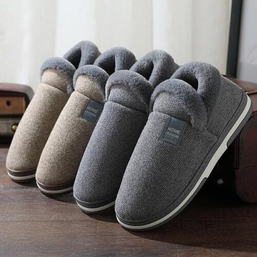 Warm Winter Slippers 2021 Fashion Breathable Soft Casual Shoes Men Indoor Cover Heels Warm Plush Slippers Mens Zapatilla Mujer