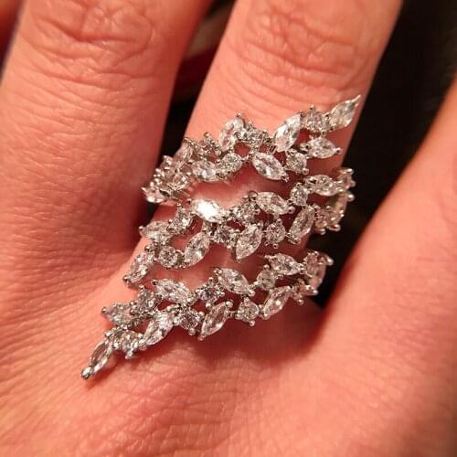 UMGODLY Luxury Brand Resizable Rings Fashion 3 Laps Leaves Ring Water Droplets Zircon CZ Women Party Jewelry Gift