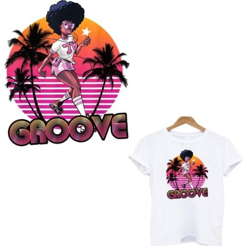Groove Sprots Girl Iron-on Transfers For Clothing Diy Clothing Thermoadhesive PatchesFor T-Shirt Dresss Applique Badges