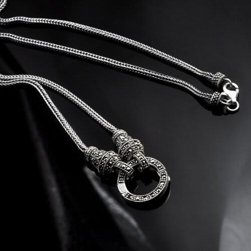 S925 silver universal buckle foxtail necklace Thai silver retro womens long section wild sweater chain