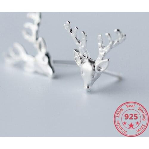 Hot Fashion 100% 925 Sterling Silver Trendy Personality Gold Deer Elk Head Sika Deer Stud Earring