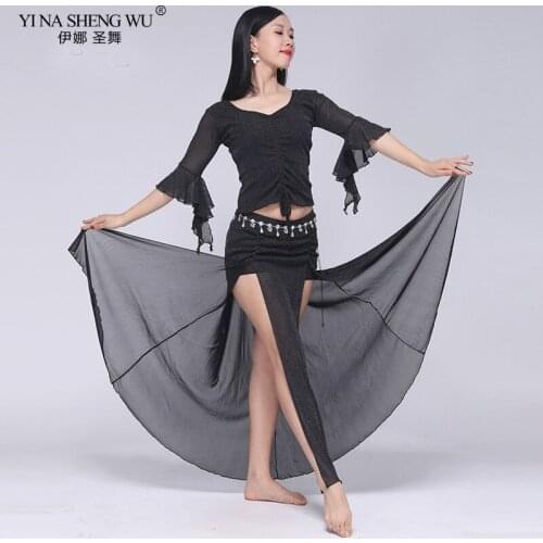 New Belly Dance Clothes Sexy Half Seeves Top+Long Dress 2pcs Belly Dance Set For Women Belly Dance Practice Clothing