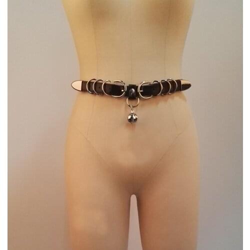 100% Handmade Women Girl Jingle Bell Buckle Waist Belt Bondage Punk Leather Belt Gothic Cosplay