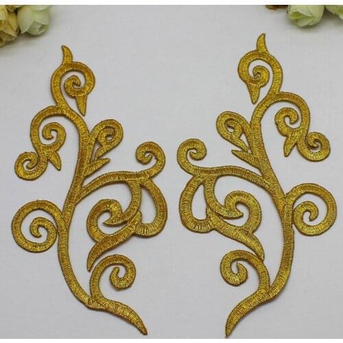 Silver Trims Mirror Pair Flower Embroidered Appliques 10 Pairs Iron on Patches 18*9cm