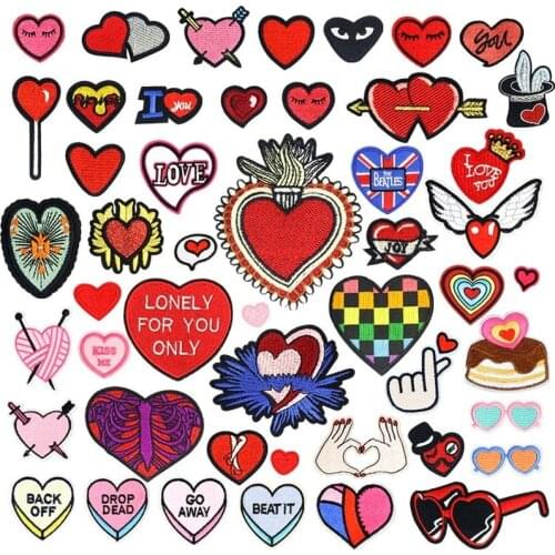 100pcs/lot Love Heart Embroidery Patch Glasses Finger Chest Clothing Decoration Sewing Accessory Diy Iron Heat Transfer Applique