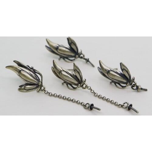 12x20MM Antiqued Silver Solid 925 Sterling Silver Butterfly Studs Earrings Supplies for Half Drilled Beads 1702205