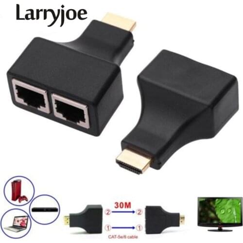 2PCS/set HDMI-compatible To Dual Ports RJ45 Network Cable Extender Over by Cat5e/Cat6 Cables 1080p For HDTV HDPC PS3 STB 30m