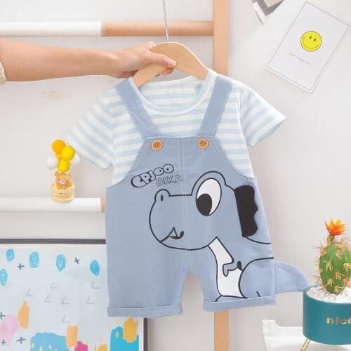 2021 Infant Clothing Baby Girls Clothes Suits Short sleeve Strips T Shirt Cartoon Bib Pants 2Pcs/Sets Children Casual Costume