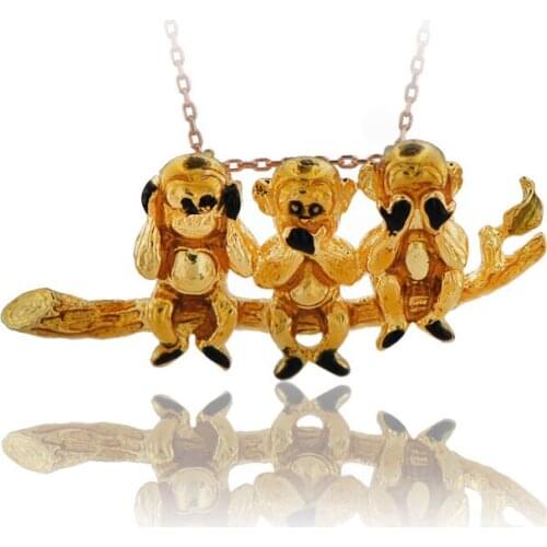 3 Monkeys Necklace 925 Sterling Silver Hear No Evil See No Evil, Speak No Evil