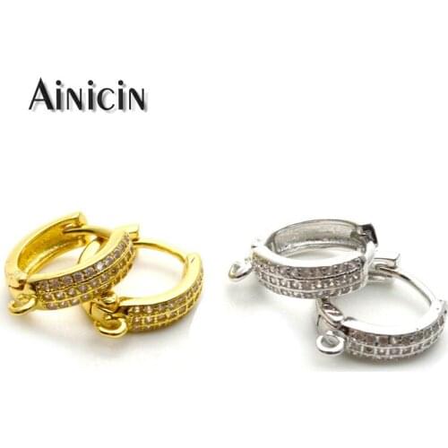 5Pairs / 10pcs Gold Silver Color Hoop Earrings Making Accessory Copper CZ Rhinestone Setting DIY Jewelry Making Findings