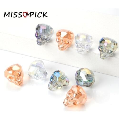 14mm 5pcs Skull Rhinestone Glass Crystal Charms Beads for Needlework Jewelry Making DIY Bracelet Necklace Accessories Crafts