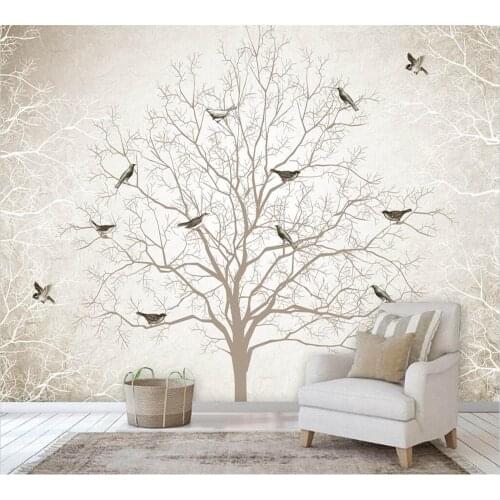 Beibehang Custom wallpaper HD retro nostalgic fashion bird on the tree TV background wall home decoration papel de parede