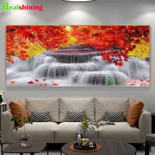 Large 5D DIY Diamond Embroidery Red Leaves Maple Waterfall Landscape Pattern Diamond Painting Square Round rhinestone N1631