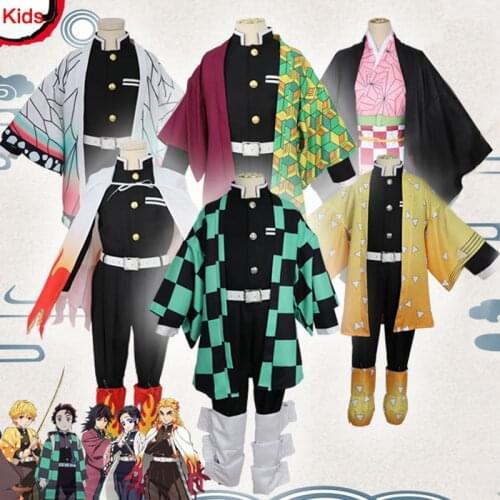 3-12yrs Kids Anime Demon Slayer Kimetsu No Yaiba Tanjiro Kamado Cosplay Costume Halloween Cosplay Party Full Set Kimetsu no Yaib