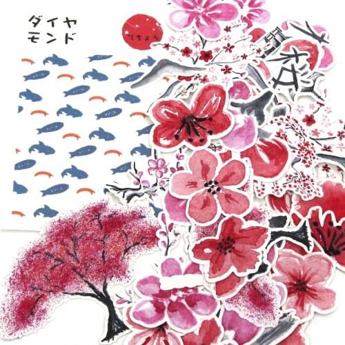 40pcs Sakura Stickers Japanese Pink Flower Decorative Sticker For Diary Notebook Cherry Blossom Scrapbooking Kawaii Stationery