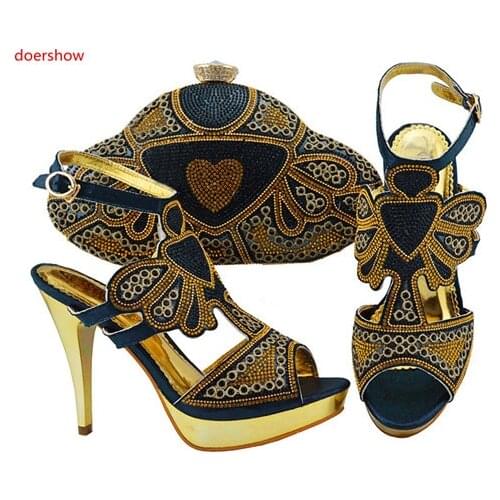 Doershow beautiful Dblue Shoes and Bag To Matching African Shoes and Bag Set For Party Nigerian Women Fashion Shoes SUU1-9