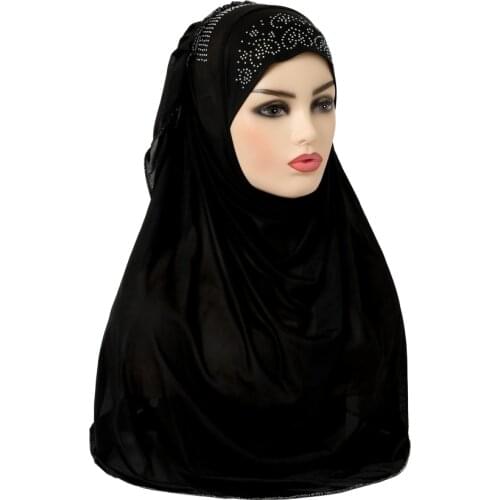 H145 latest muslim hijab with crinkles and stones islamic scarf shawl headscarf hat armia pull on wrap ramadan gift