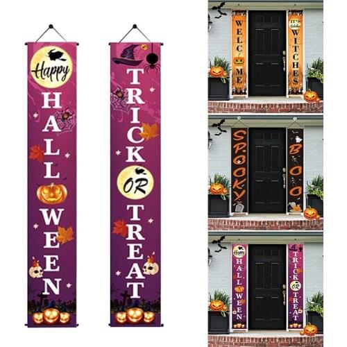 Halloween Porch Hanging Banner with Pumpkin Letters Pattern Halloween Outdoor Decor Ornaments for Garden Gate HY99