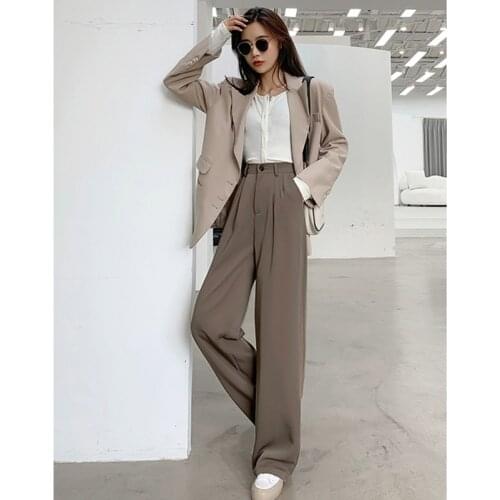 Coffee Wide Leg Pants 2021 Autumn Brand New Women Fashion Solif High Waist Loose Trousers Casual Office Lady Straight Suit Pants