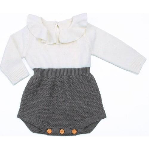 0-24M Newborn Baby Kids Girls Romper Wool Knitted Ruffle Long Sleeve Jumpsuit Playsuit Outfits Clothes