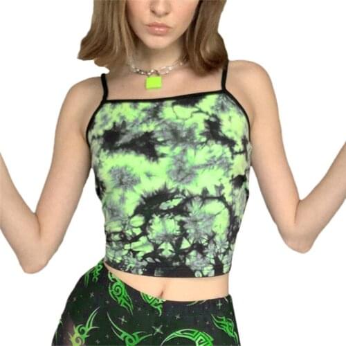 Red Green Sexy Tie Dye Vest Sleeveless Round Neck Slim Womens Camis Casual High Street Club Party Basic Camisole Summer
