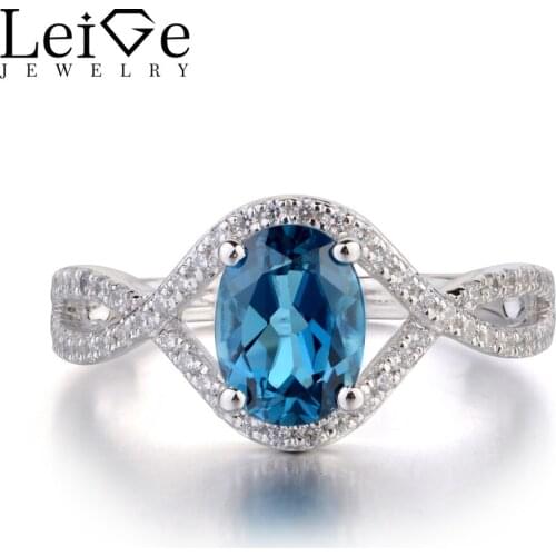 Leige Jewelry Oval Shaped London Blue Topaz Rings for Women Sterling Silver 925 Wedding Engagement Rings Blue Gemstone Jewelry