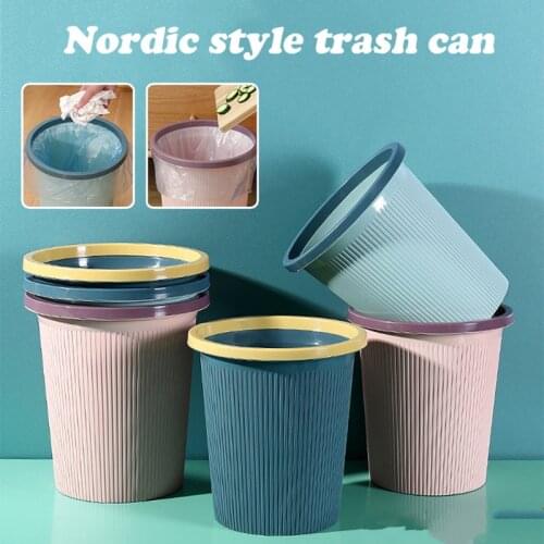 Trash Can Nordic Minimalist Style Bathroom Trash Bin Non-Slip Anti-Fall Wear-Resistant Round Bedroom Kitchen Supply Stock