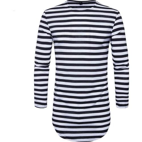 Striped Longline T Shirt Men 2020 Autumn New Long Sleeve Tshirt Men Hip Hop Streetwear Extra Long T-shirt Men Tee Shirt Homme
