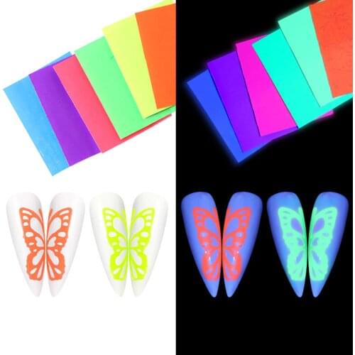 6 Colors Set Nail Art Stickers Butterfly Fluorescent Neon Laser Effect Nail Tips Decoration DIY Manicure Foil Decals