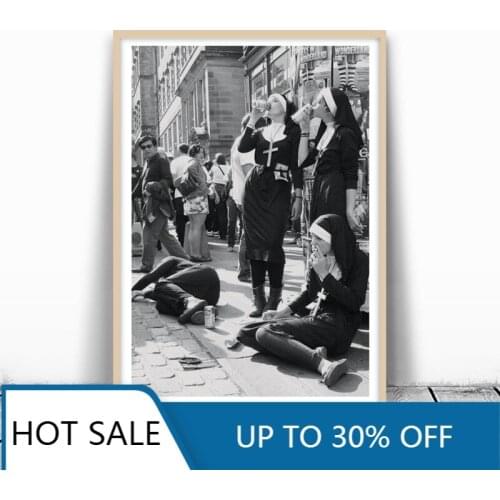 Rebellious Nuns Wall Art Canvas Painting Posters Prints Black and White Photography Nuns Smoking Wall Decor for Home Decoration