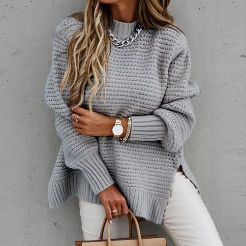 2021 New Autumn Winters Half Of Fund Turtleneck Loose Pure Color Long Sleeve Coarse Needle Knitting Sweater Women