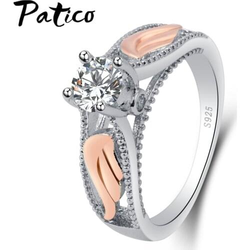 Latest Women Romantic Pink Wing Rings 925 Sterling Silver Color Best Selling Wedding/ Engagement/ Party Jewelry