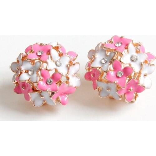 New Fashion Wedding Jewelry For Women,Gold color Austrian Crystal Enamel Flower Stud Earrings Fashion Female Earrings