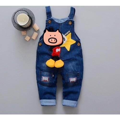 Cartoon Baby Boy Clothes Denim Pants Elastic Waist Casual Printed Toddler Pants Girls Trousers Childrens Jeans for 1-4T Unisex