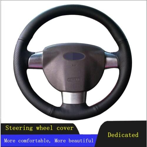 Car Products DIY Hand-stitched Black Genuine Leather Car Accessories Steering Wheel Cover For Ford Focus 2 2005-2011(3-Spoke)