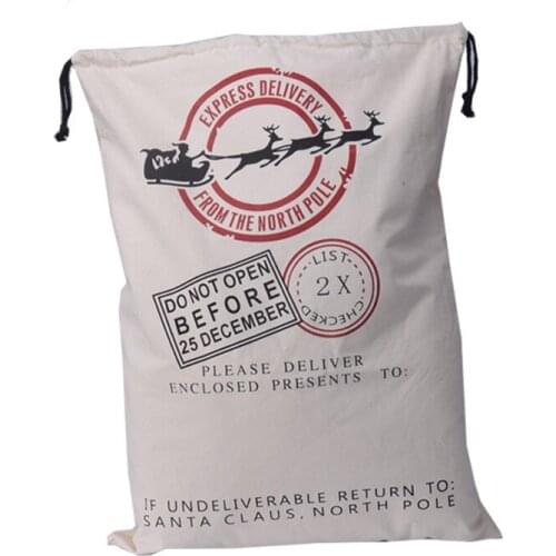 Wholesale 100pcs/lot Christmas gift bag large canvas Santa sack reindeer organic heavy canvas drawstring bag